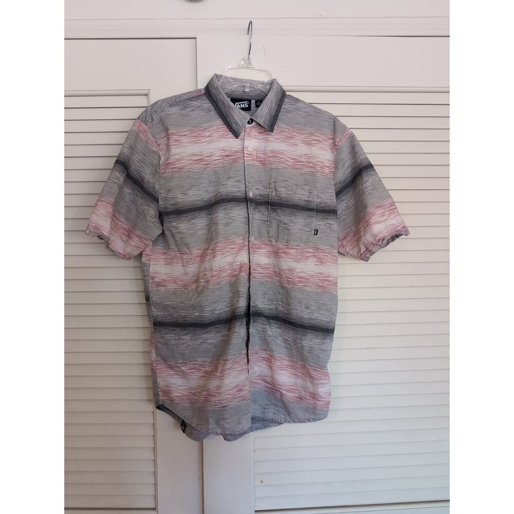 Vans Mens Size Large Button Down Short Sleeve Polo Shirt Red White Black Faded